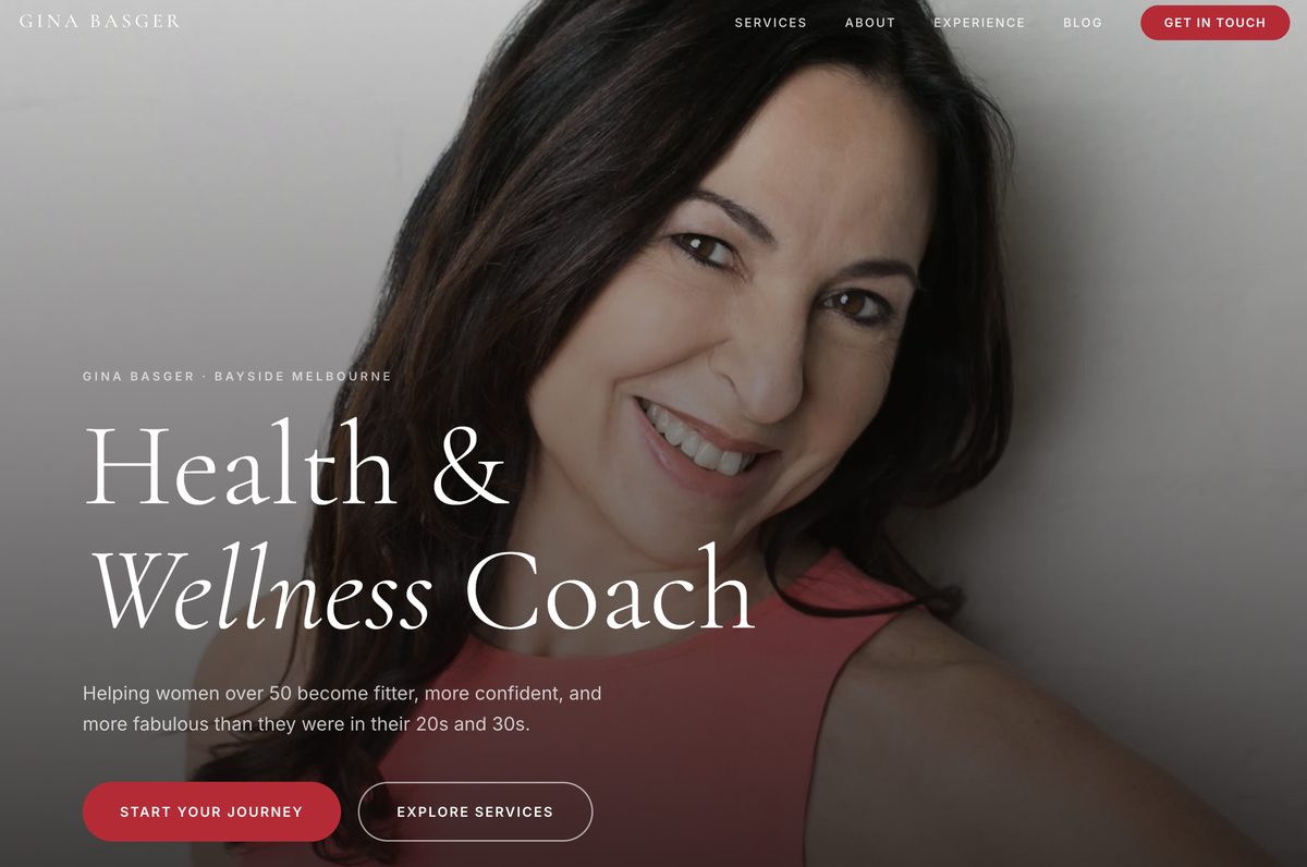 Gina Basger Wellness Coach website — homepage screenshot