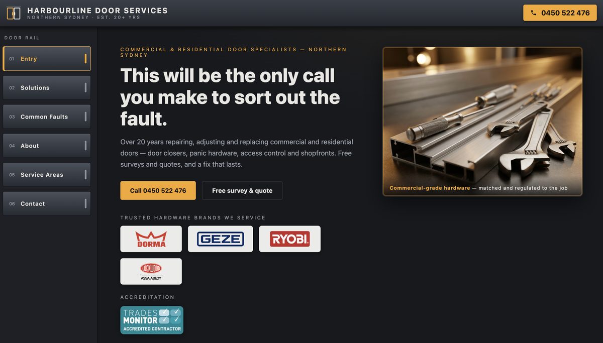 Harbourline Door Services website — homepage screenshot