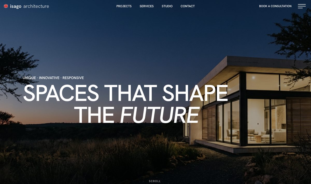 Isago Architects website — homepage screenshot