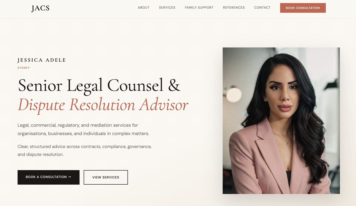 JACS Law Services website — homepage screenshot