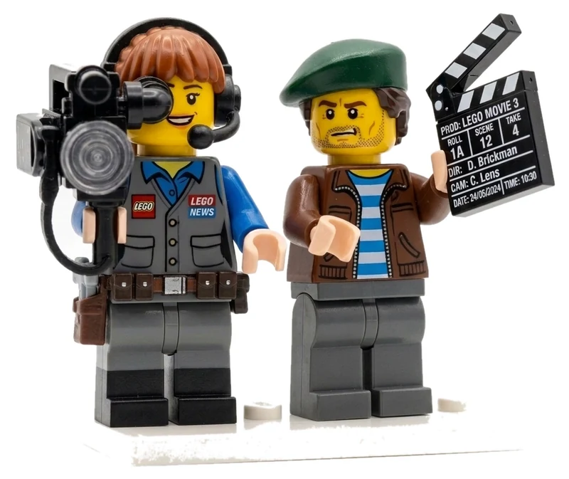 Lego camera operator and director with a clapperboard